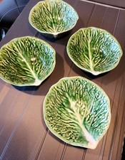 Vintage Bordallo Pinheiro majolica Green Cabbage Leaf  bowls Set Of 4 