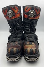 New Rock Reactor Black Leather Mid-Calf Goth Punk Boots UK 7 EU 41