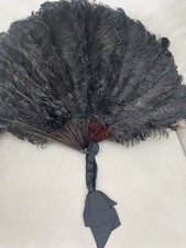 Beautiful Antique Black Ostrich Feather Fan With Tortoise Shell Spine Excellent