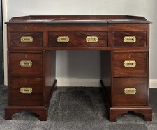 Antique Desk  Mahogany  Campaign  19th Century Twin Pedestal With Writing Slope