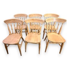 Set of 6 Vintage Beech Farmhouse Kitchen Dining Chairs – Country Style