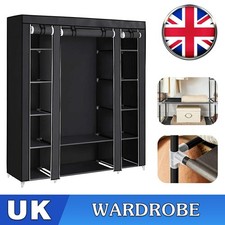 WARDROBE CLOTHES STORAGE CUPBOARD HANGING RAIL SHELVING PRACTICAL FABRIC CANVAS