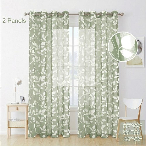 Leaf voile curtains pair - leaf,