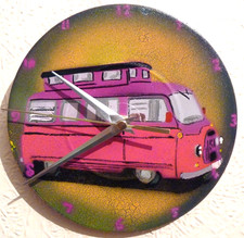 wall clock BEDFORD CF. MORRIS..COMMER..hand painted on 7in vinyl..classic camper