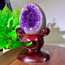 2.71lb  Natural dinosaur egg Original Stone Quartz Uruguay amethyst Mineral+base