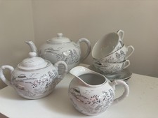 Vintage Japanese Lithophane Geisha Girl Tea Set 3 Cup Setting - Teapot Jug Bowl