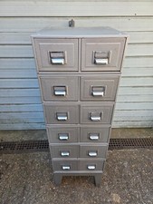 Kingsbury 12 Drawer Silver Metal Index Card Filing Apothecary Cabinet on Legs