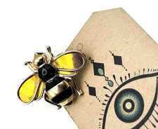 Gold Bee Brooch Black Enamel