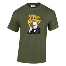 V FOR VICTORY Winston Churchill Printed 100% Cotton T-Shirt