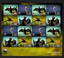 Gambia: WWF: Snake Neck Bird: African Darter, Anhinga rufa, MNH