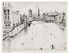 Signed Original LOUIS-JOSEPH SOULAS Etching "THE SEINE", 1937