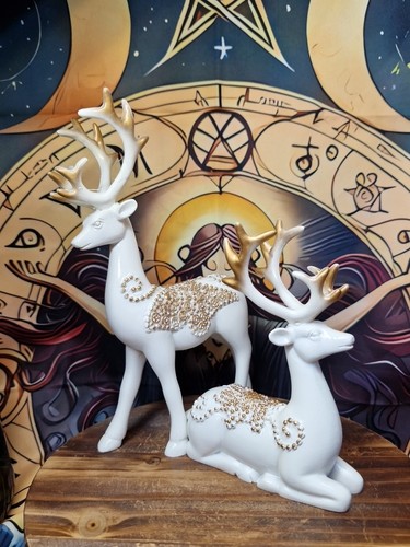 White gold stag ornament set - white,