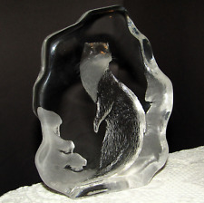 Mats Jonasson Signed Full Lead Crystal Glass Paperweight River Otter Etched 3284