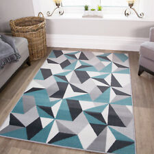 Modern Grey Duck Egg Blue Living Room Rug Kaleidoscope Geometric Area Mat Cheap