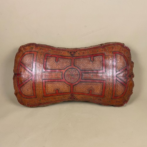 Moroccan leather cushion - cushion, red