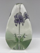 Vintage Art Glass Iris Flower Paperweight-Style of Mats Jonasson-No Mark-6 cm