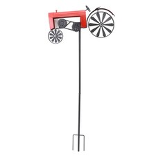 Garden Windmill Wind Spinner Metal Tractor Turning Wheels Yard Stake Red