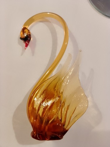Vintage amber glass swan - amber,