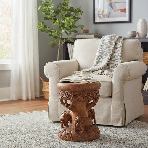 Solid wood round elephant - solid,
