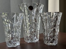 SET OF 3 VINTAGE CUT CRYSTAL 'SULLY' VASES BY CRISTAL D'ARQUES 17cm & 13cm High