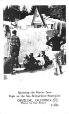 CRESTLINE California RPPC Winter Snow Sleds Ryrie Photo 1940s Frashers Postcard