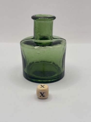 Old green glass ink inkwell - ink,,