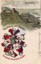 Postcard litho Heidelberg Teutonia sei's Panier! friendship fraternity n. Alzey 