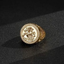 Gold 18K GF St George Dragon Slayer Sovereign Adjustable Ring