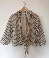 Elisa Cavaletti White Beige Striped Shirt Top Lagenlook Size L