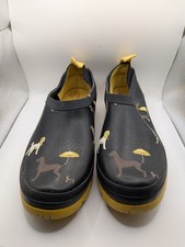 Joules Dog Umbrella Black & Yellow Rubber Clogs Pop On Shoes Women's Size 9