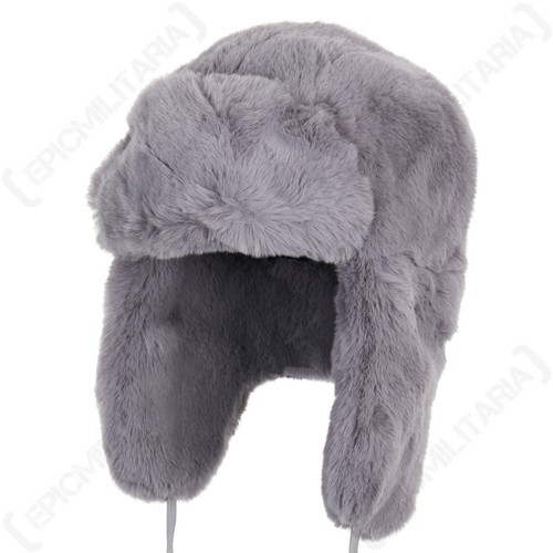 Grey faux fur ushanka winter - ushanka,