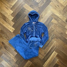00’s Vintage Y2K Women’s Juicy Couture Blue Velour Mcbling Crystal Tracksuit Set