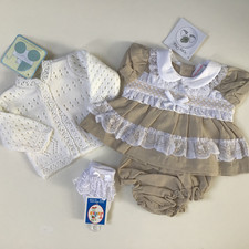 Tiny premature baby girls smocked dress pants cardigan socks outfit 3-5 5-8 lbs