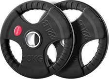 Olympic Weight Plates 10kg Pair Rubber Tri Grip Cast Iron Barbell Training Set