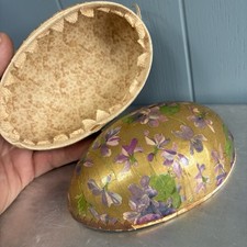 Vintage Paper Mache Easter Egg Gold Candy Container Flowers Birds Germany Box