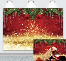 8 x 6 ft  Winter Christmas Photography Backdrop Sparkle Red Merry Xmas Family