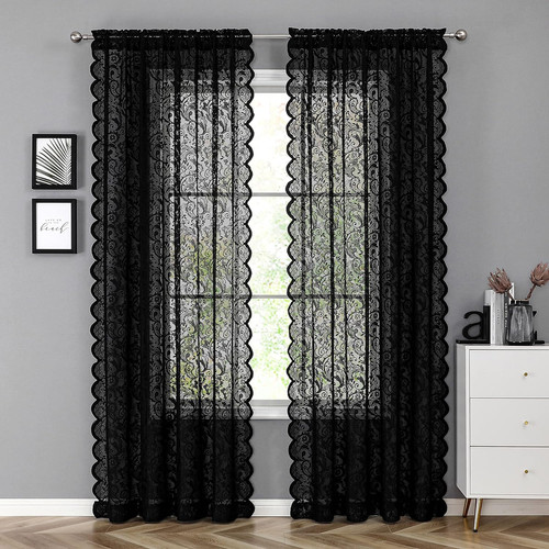 Black sheer lace curtains - sheer,