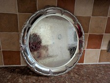 Vintage round raised Large Silver Colour tri-footed Metal Embossed Serving Tray