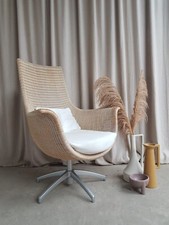 Vtg Late Mid Century Wicker Swivel Egg Chair Scandi Danish Style Retro R639