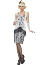 Ladies 1920s Silver Flapper Dress Fancy Dress Costume