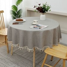 with Tassel Cotton Linen Tablecloth Round Table Mat  Home Decor