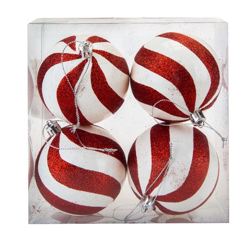 Red white stripe baubles - stripe,