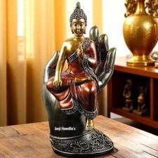 Thai Buddha In Hand Meditating Ornament Sculpture Gold Copper Bronze Figurine