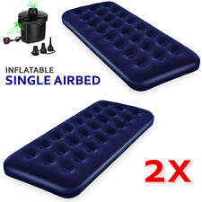 Single Inflatable Airbed Single Flocked Air Bed Camping Mattress Electric Pump