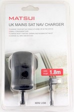 Matsui UK Mains Sat Nav Charger Mini USB 5V DC 1A  1.8M Cable for TomTom Garmin 