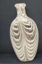 Victorian Nailsea Glass Flask White & Clear Feather Pull Up Loop Pattern Antique