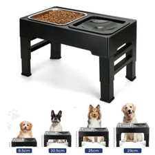 Pet Dog Double Bowls Food & Water Feeding Dish Stand Raised 4 Height Adjustable