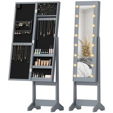 HOMCOM Freestanding LED Mirrored Jewelry Cabinet Grey