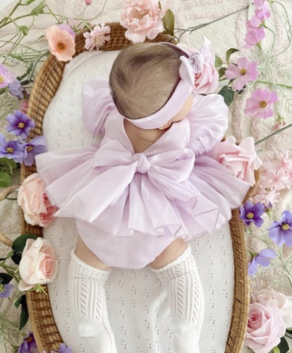 Baby lilac satin bow dress - satin,