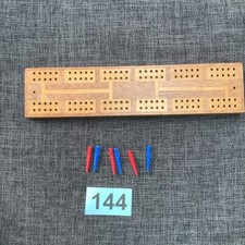 Vintage Wooden Cribbage Score Board with 6 Markers Storage 9 1/4 inch x 2 inch 